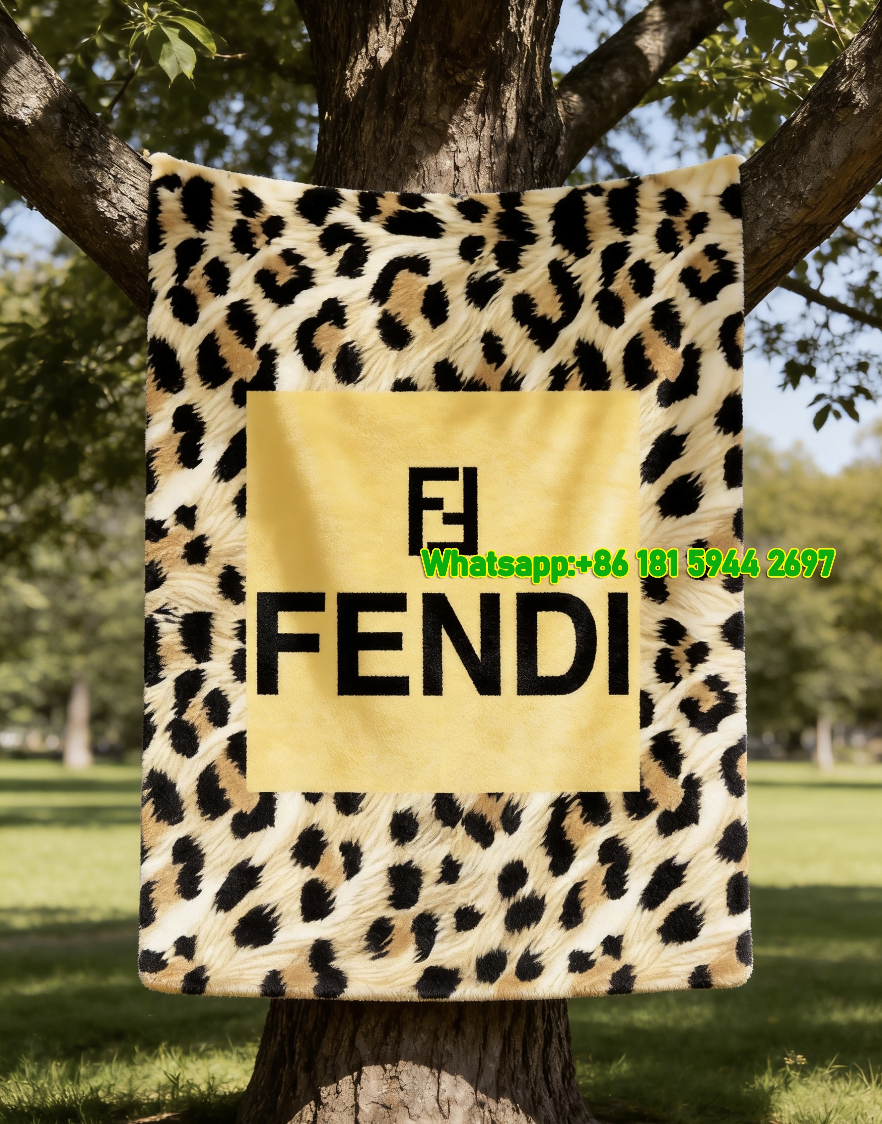 Fendi Leopard Print FF Logo Flannel Sofa Throw Blanket IMG_9470